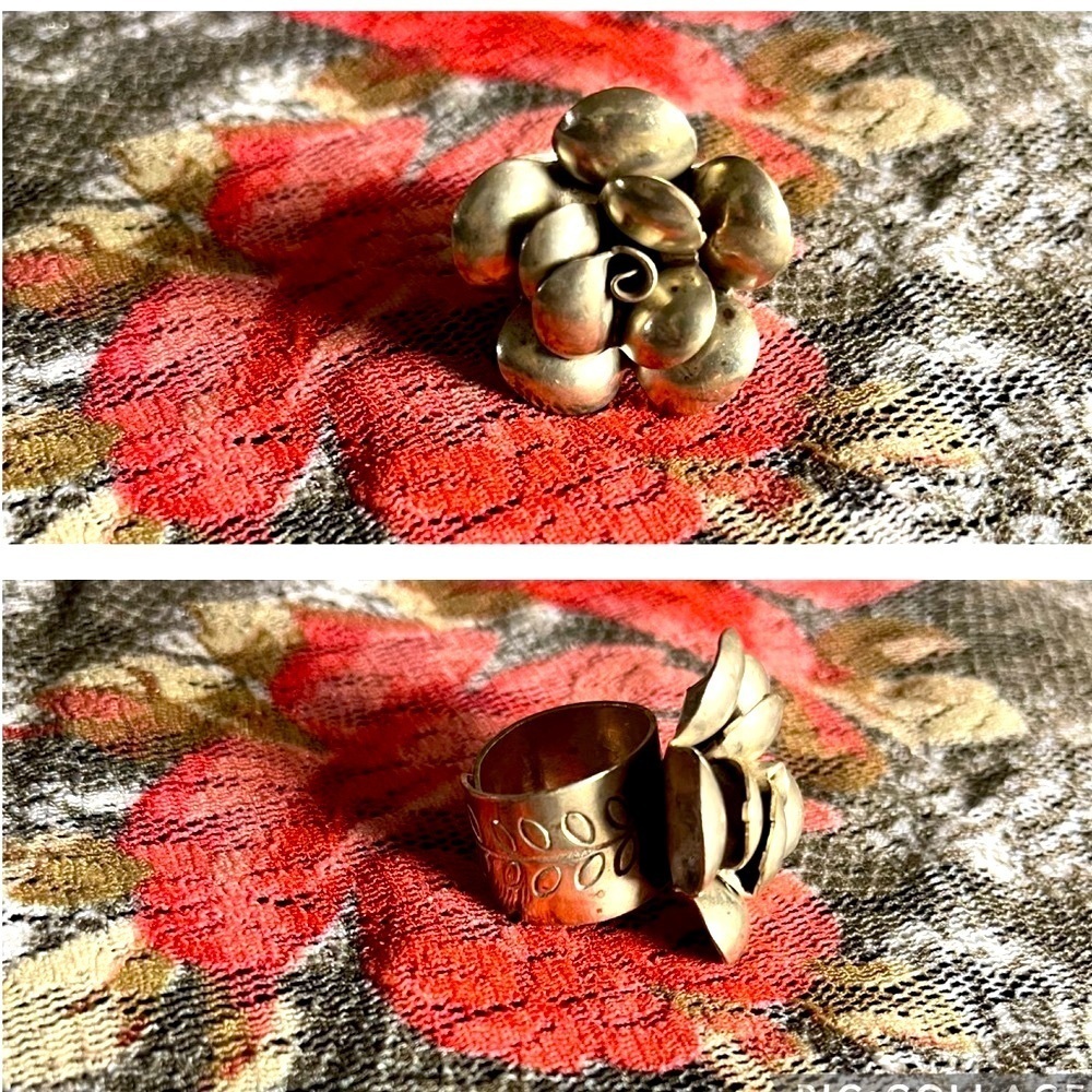 Sterling Silver Etched Rose Bohemian Statement Ring